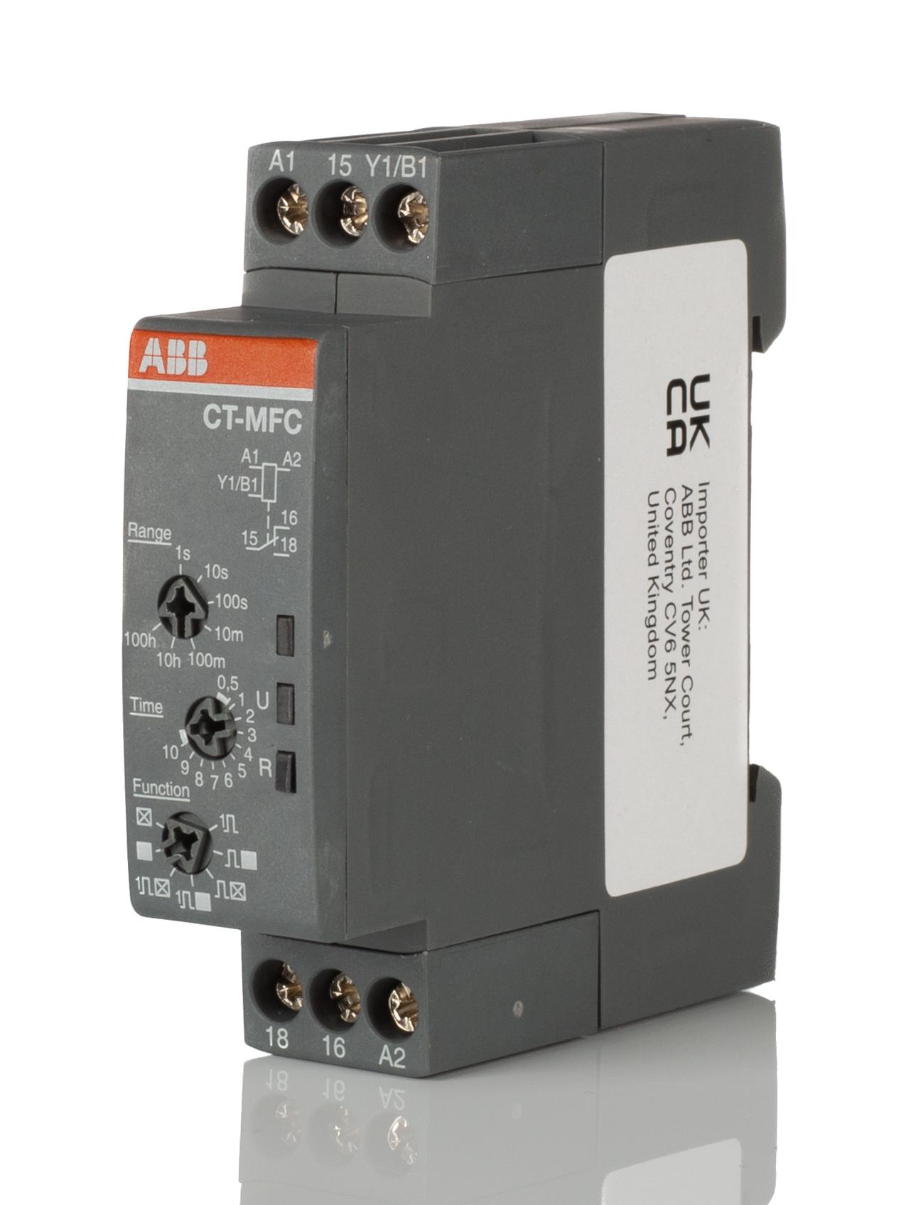 ABB CT-C Zeitrelais, DIN-Schienen, Snap-On, 0.05 s - 100h, 24 → 240V ac, 1 Kont. Multifunktion, 1-poliger