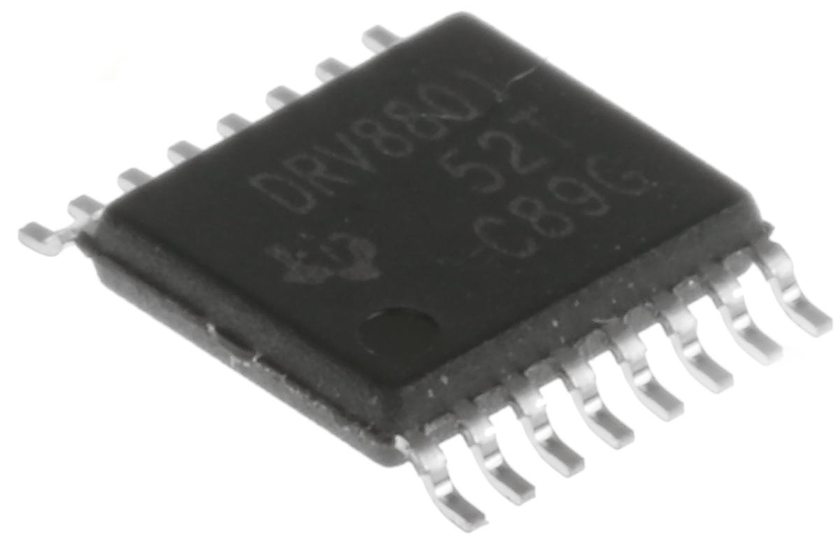 Produktfoto 1 von Texas Instruments Motor Driver IC DRV8801PWP, 1.8A, 3.8W, HTSSOP, 16-Pin, DC Bürstenmotor, Vollbrücke