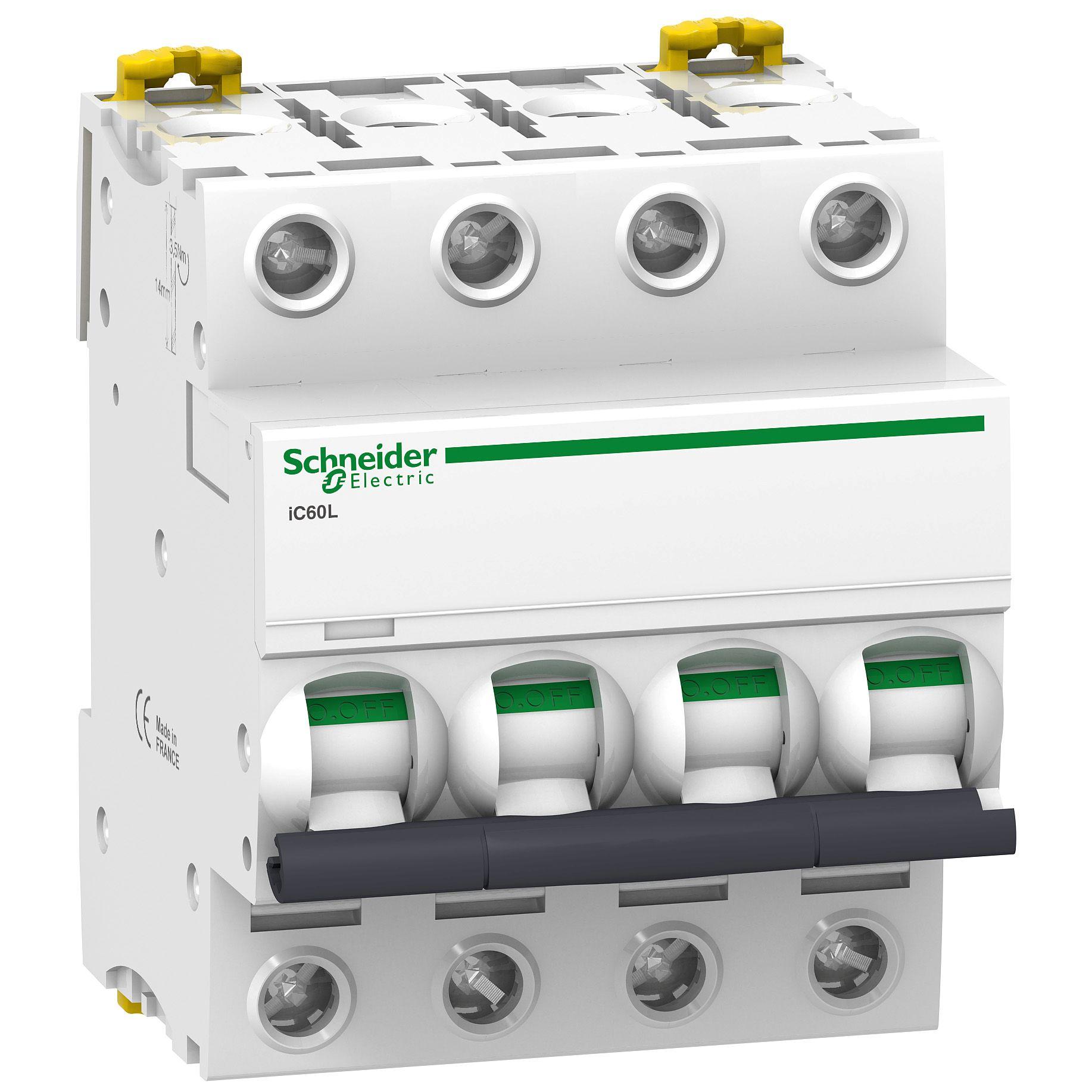 Produktfoto 1 von Schneider Electric IC60L MCB Leitungsschutzschalter Typ Z, 4-polig 4A 400V, Abschaltvermögen 20 kA, 15 kA Acti 9