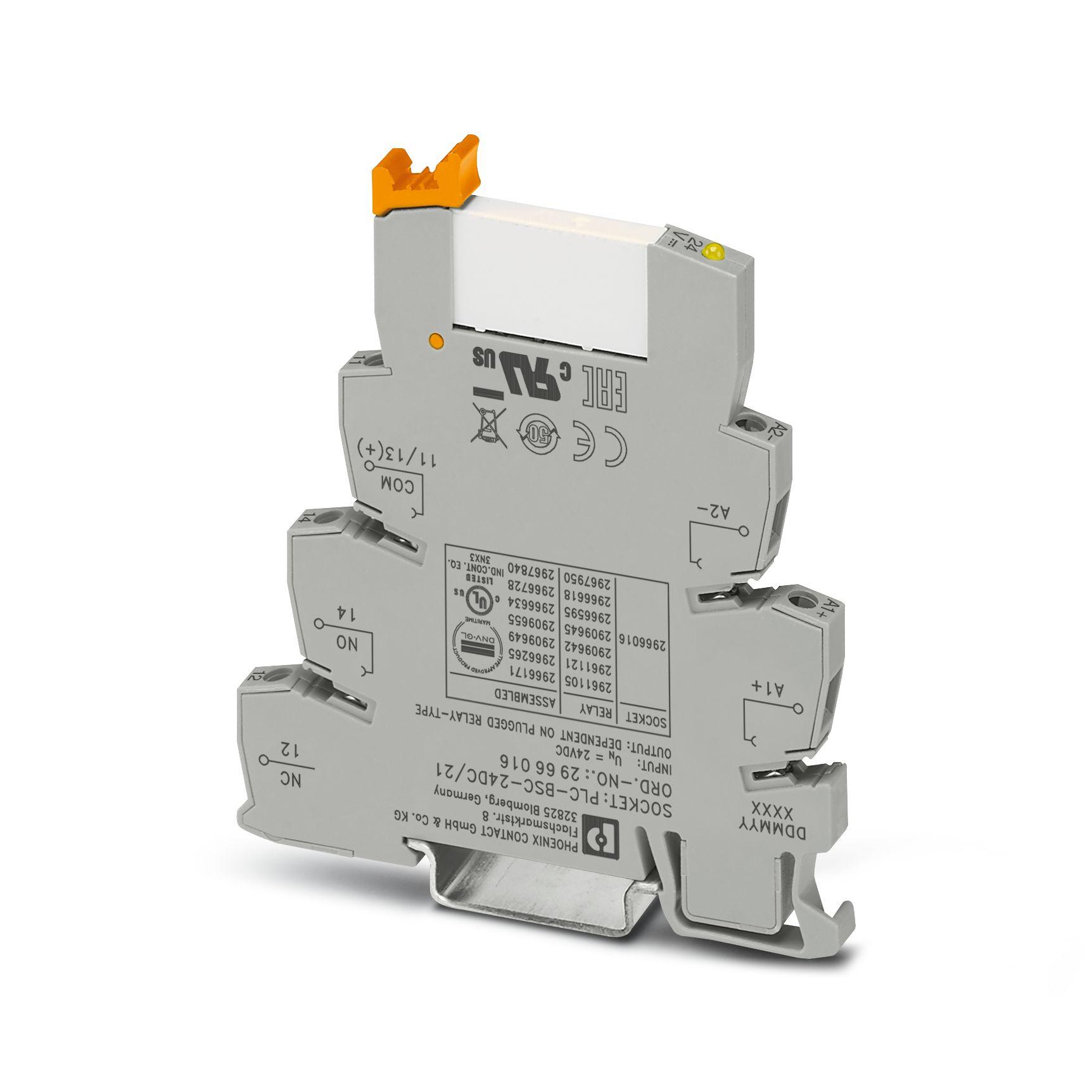 Produktfoto 1 von Phoenix Contact PLC-RSC-24DC/21 Interface Relais, 18.5V / 24V dc 24V dc, 1-poliger Wechsler DIN-Schienen 250V ac/dc