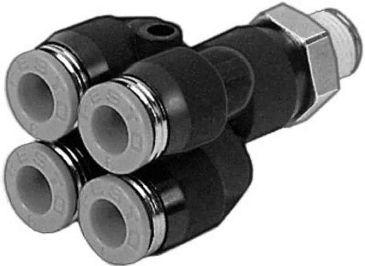 Produktfoto 1 von Festo QSQ Gewinde-zu-Schlauch-Adapter m. Doppelverteiler, PBT, R1/4 Stecker