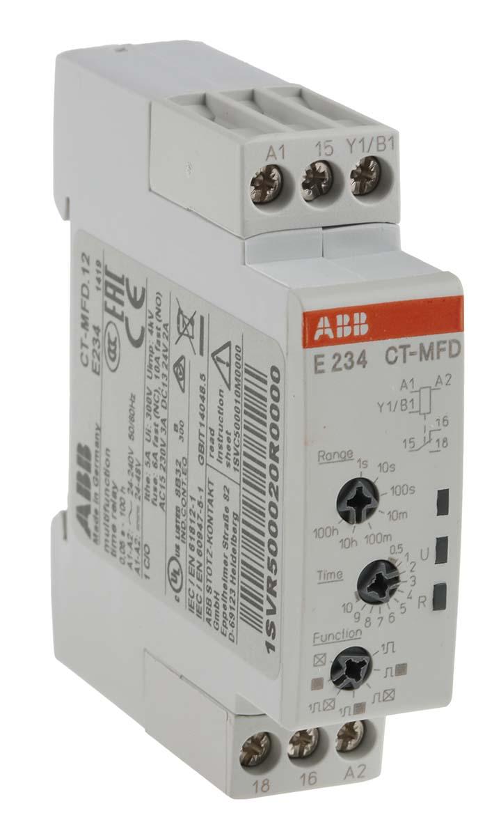 Produktfoto 1 von ABB Zeitrelais, DIN-Schienen, 0.05 s → 100h, 24 → 240 V ac, 24 → 48V dc, 1 Kont. Multifunktion,