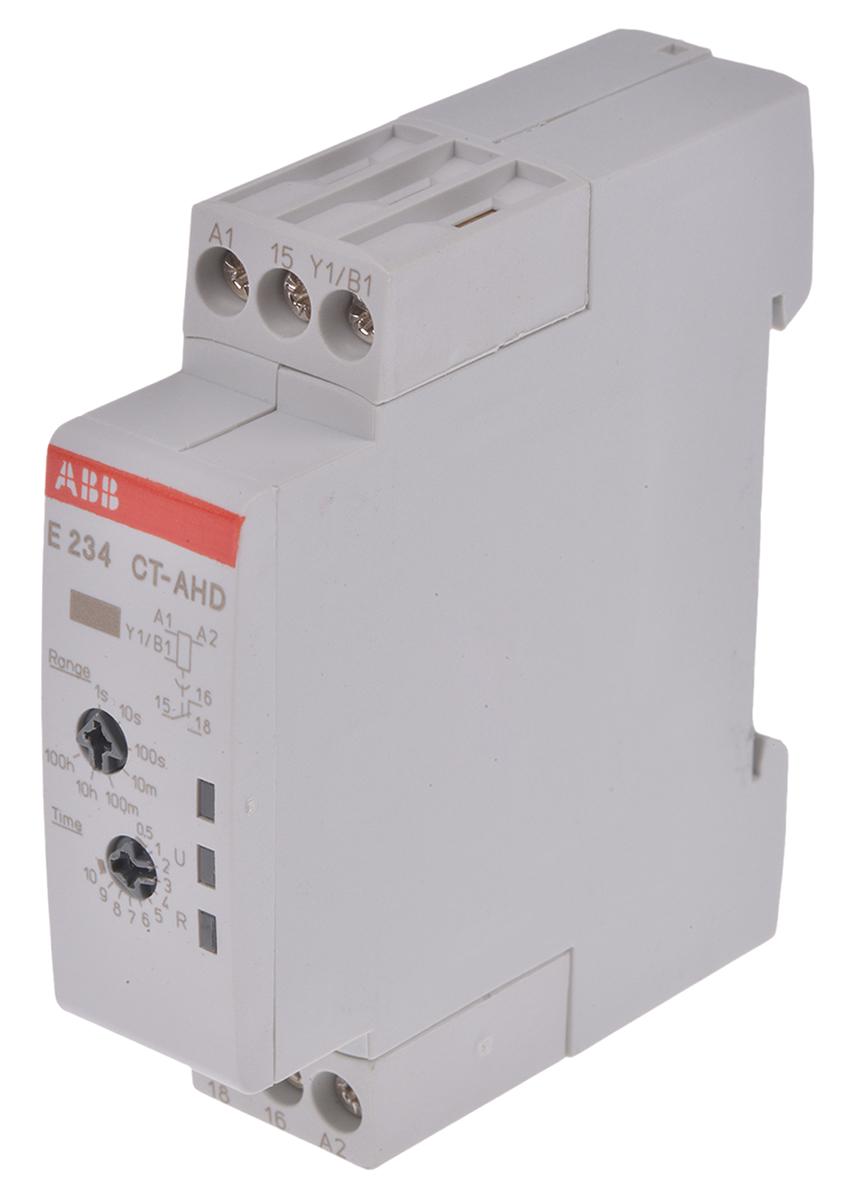 Produktfoto 1 von ABB Zeitrelais, DIN-Schienen, 0.05 s → 100h, 24 → 240 V ac, 24 → 48V dc, 1 Kont. Einfach,