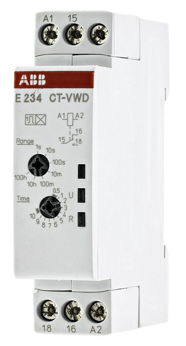 Produktfoto 1 von ABB Zeitrelais, DIN-Schienen, 0.05 s → 100h, 24 → 240 V ac, 24 → 48V dc, 1 Kont. Einfach,