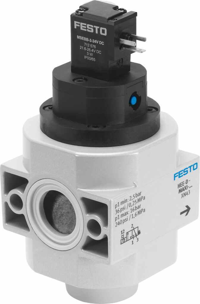 Produktfoto 1 von Festo Hee Pneumatik-Steuerventil, manuell, 3/2 Closed, Monostable, G3/8, 3/8Zoll, Aluminium