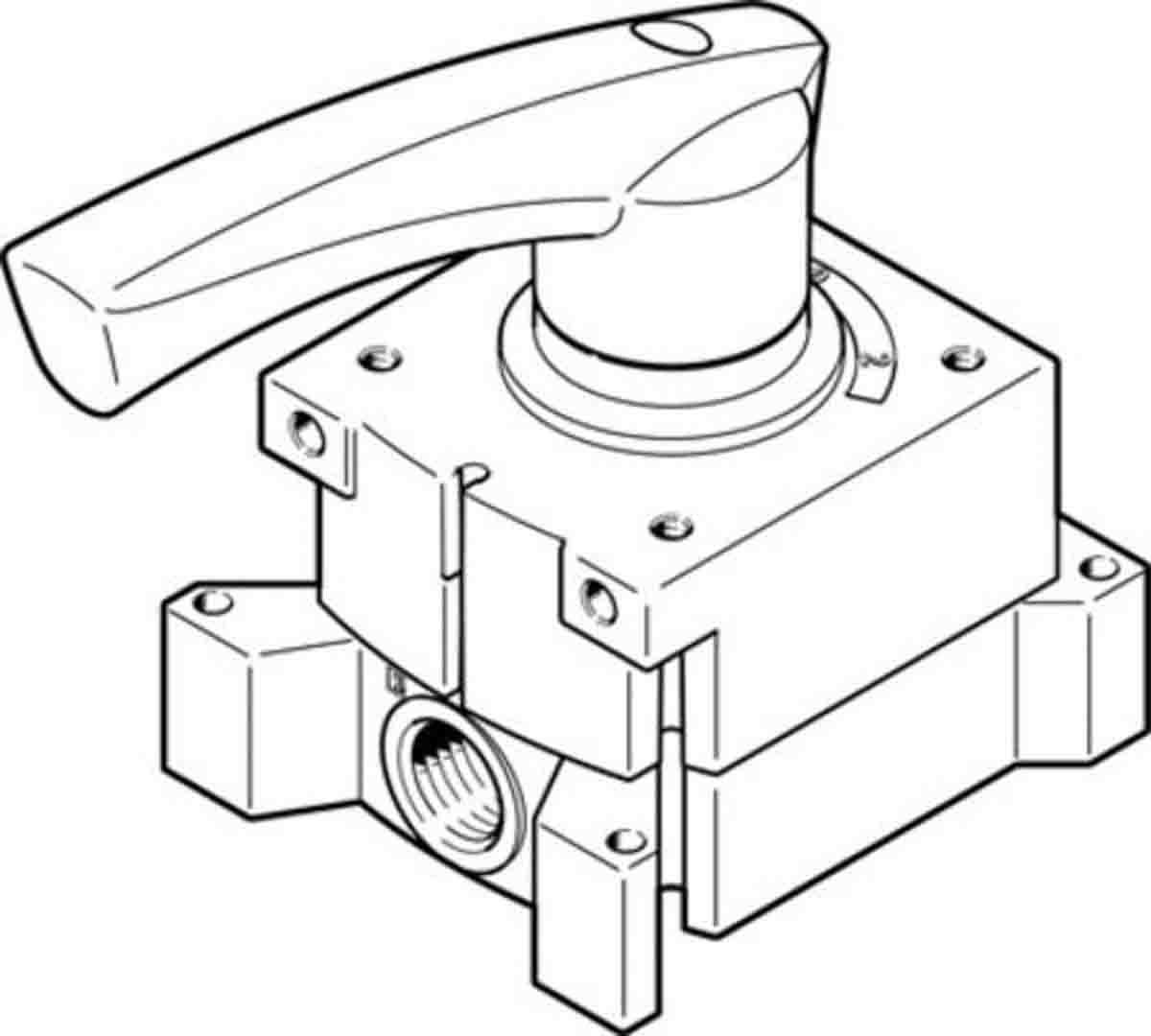 Produktfoto 1 von Festo Vher Pneumatik-Steuerventil, manuell, 4/3 Exhausted, G1/2, 1/2