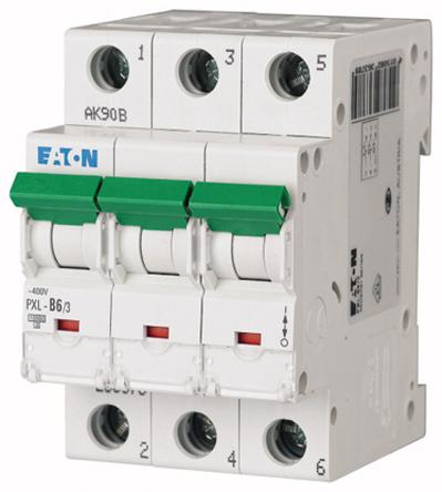 Eaton PXL, S200 MCB Leitungsschutzschalter Typ B, 3-polig 6A 400V, Abschaltvermögen 10 kA xPole DIN-Schienen-Montage