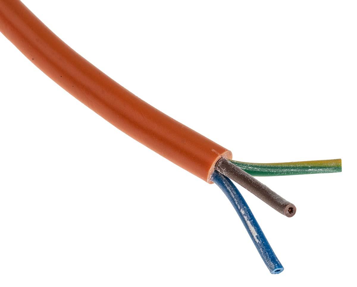 Produktfoto 1 von RS PRO Netzkabel, 3-adrig Typ 3183Y Orange x 0,75 mm /Ø 7.6mm 6 A, 100m, 500 V, PVC