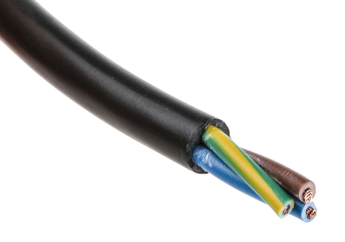 RS PRO Netzkabel, 3-adrig Typ 3183Y Schwarz x 0,75 mm /Ø 6.65mm 6 A, 100m, 500 V, PVC