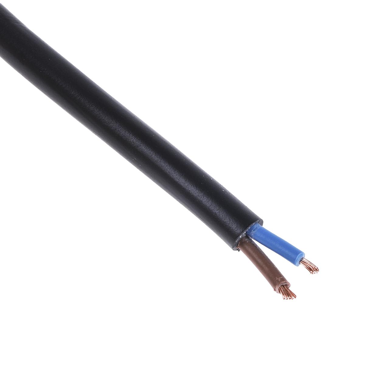 RS PRO Netzkabel, 2-adrig Typ 2182Y Schwarz x 0,5 mm² /Ø 5.9mm 3 A, 100m, 300 V, PVC