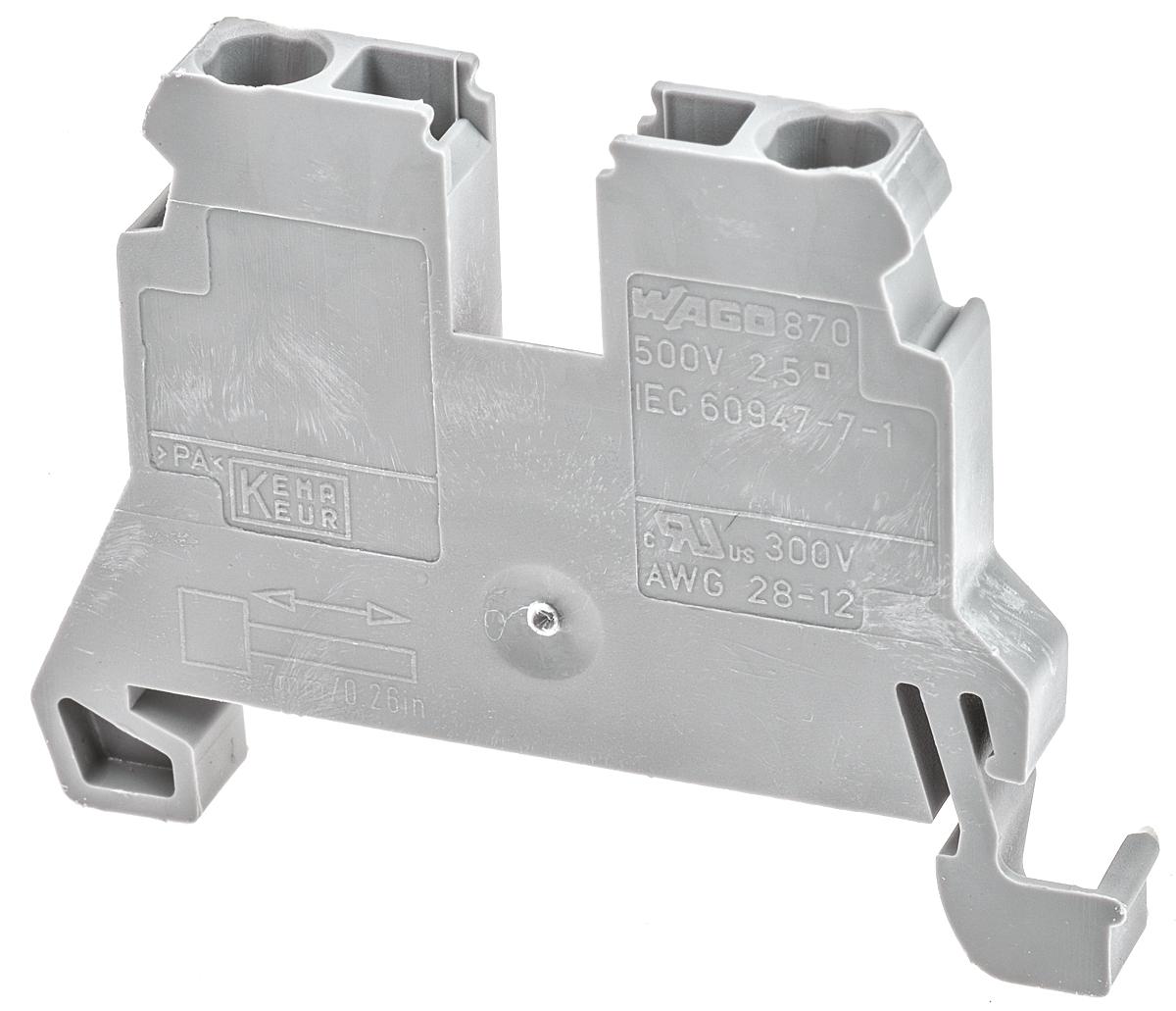 Wago 870 Reihenklemmenblock Einfach Grau, 2.5mm², 500 V / 24A, mit Käfigklemme