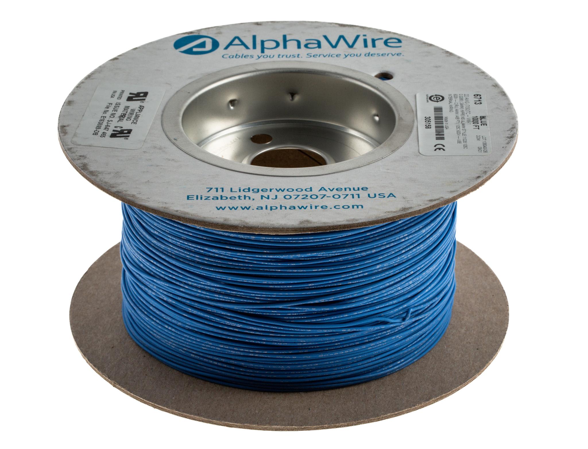 Produktfoto 1 von Alpha Wire Einzeladerleitung 0,33 mm², 22 AWG 305m Blau MPPE isoliert Ø 1.24mm 7/0,25 mm Litzen UL11028