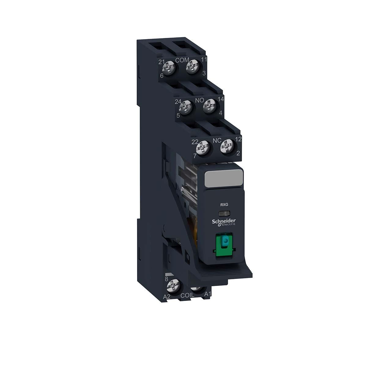 Produktfoto 1 von Schneider Electric Harmony Relay RXG Interface Relais, 24V / 24V dc 24V dc, 2-poliger Wechsler DIN-Schienen 250V