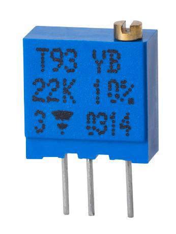 Produktfoto 1 von Vishay T93 23-Gang-Gang THT Trimmer-Potentiometer, Seitliche Einstellung, 100kΩ, ±10%, 0.5W, Stift, L. 9.7mm