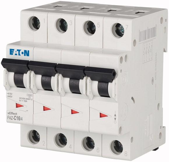 Produktfoto 1 von Eaton Eaton Moeller MCB Leitungsschutzschalter Typ C, 4-polig 16A 240 → 415V, Abschaltvermögen 10 kA xEffect