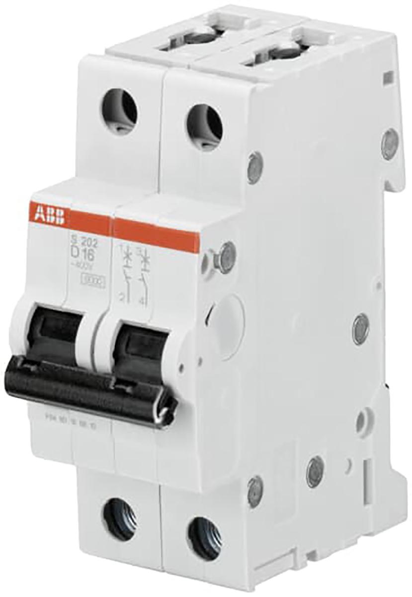 Produktfoto 1 von ABB S200 MCB Leitungsschutzschalter Typ D, 2-polig 2A 230V, Abschaltvermögen 20 kA System Pro M Compact