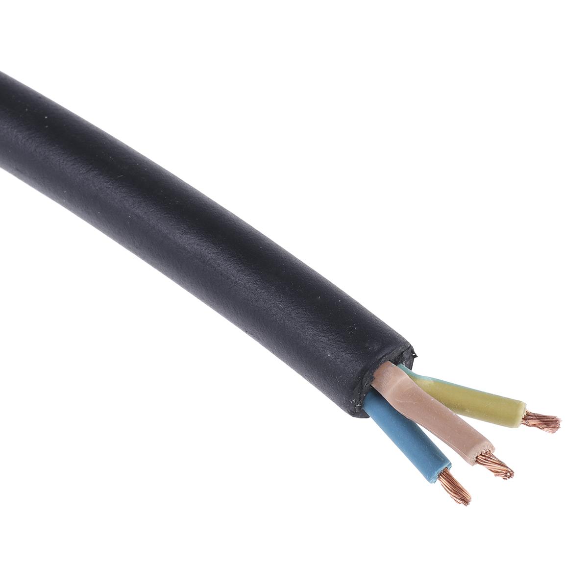 Produktfoto 1 von RS PRO Netzkabel, 3-adrig Typ TRS Schwarz x 1 mm² /Ø 6.8 → 7.2mm 10 A, 100m, 300 V, 500 V, CPE