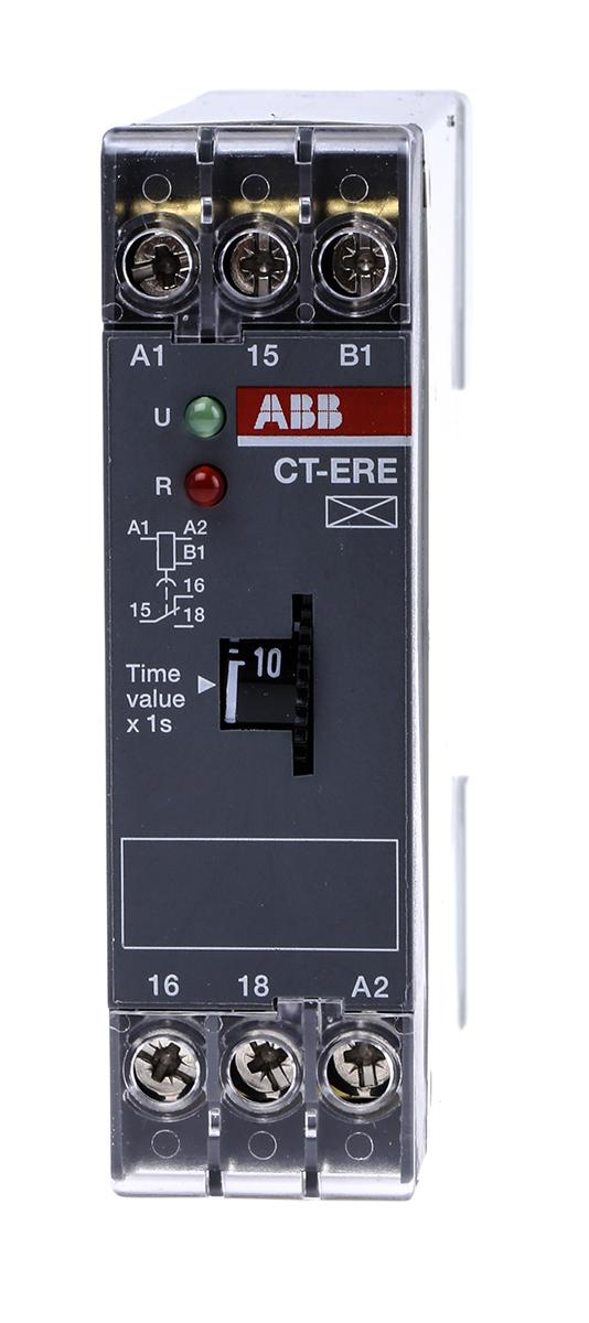 ABB 1SVR Zeitrelais, DIN-Schienen, 0.1 → 10s, 200 → 240 V ac, 24V ac/dc, 1 Kont. Einfach, 1-poliger