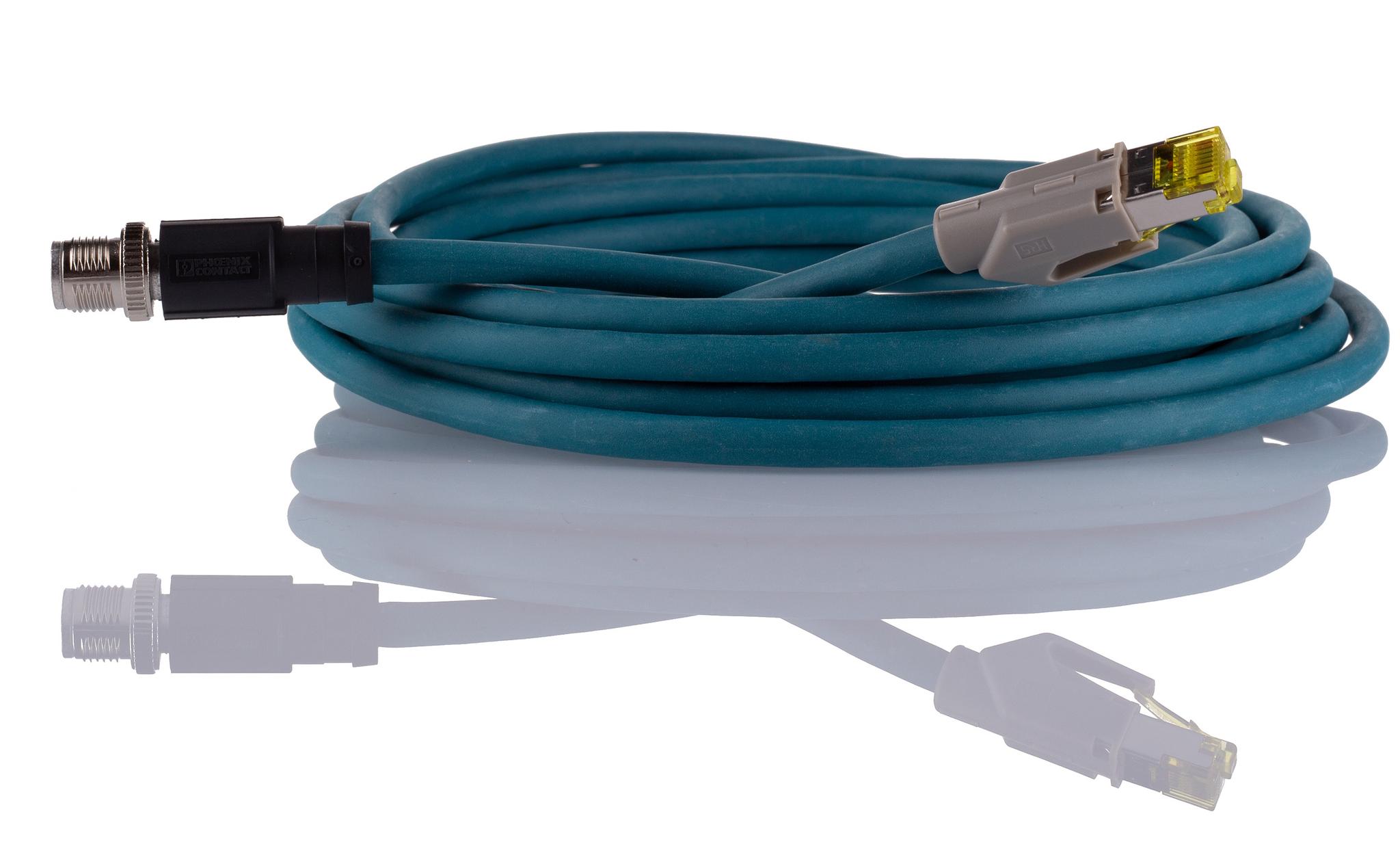 Produktfoto 1 von Phoenix Contact CAT6A Ethernetkabel Cat.6a, 5m, Blau Patchkabel, A M12 Stecker, B RJ45, Aussen ø 6.4mm