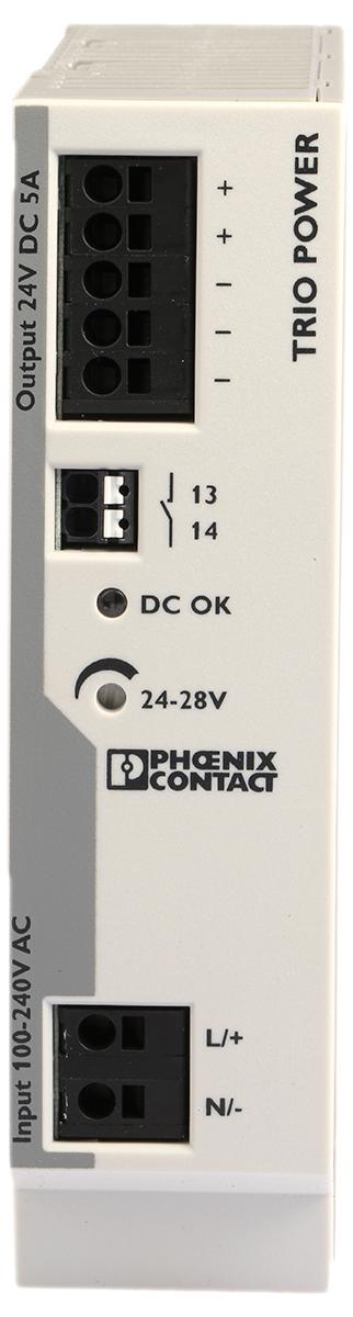 Produktfoto 1 von Phoenix Contact TRIO POWER 2-Kanal Switch-Mode DIN-Schienen Netzteil 120W, 85 → 264V ac, 24V dc / 5A