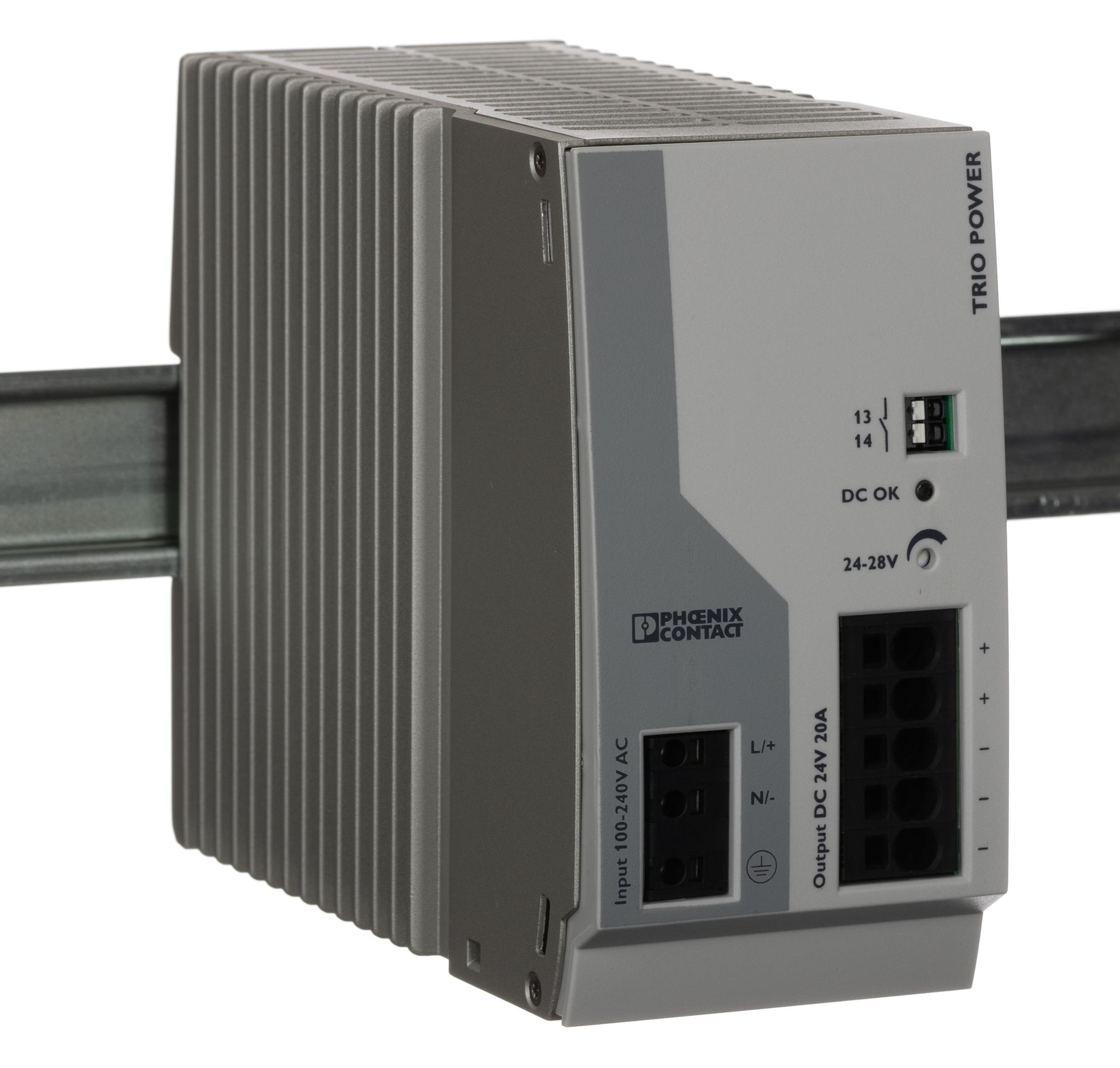 Produktfoto 1 von Phoenix Contact TRIO POWER 2-Kanal Switch-Mode DIN-Schienen Netzteil 480W, 85 → 264V ac, 24V dc / 20A