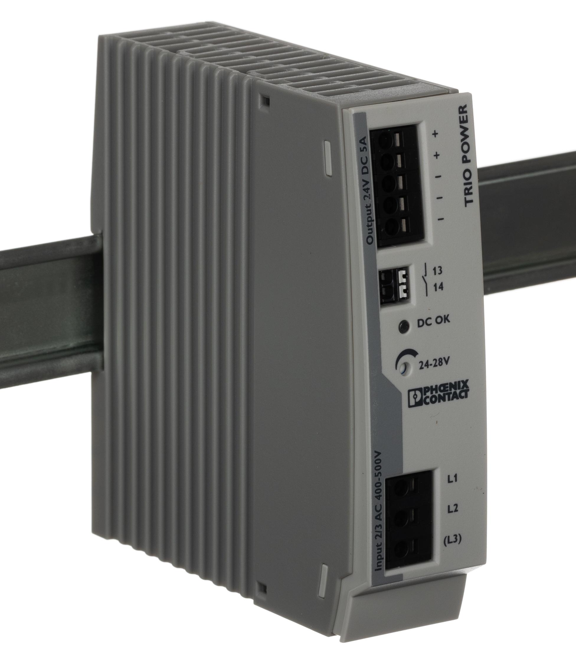 Produktfoto 1 von Phoenix Contact TRIO POWER 3-Phasen 2-Kanal Switch-Mode DIN-Schienen Netzteil 120W, 400V ac, 24V dc / 5A