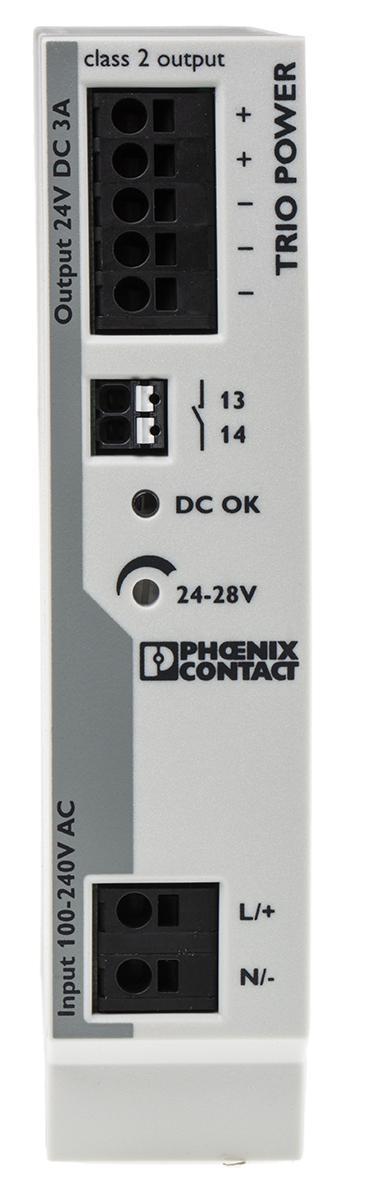 Produktfoto 1 von Phoenix Contact TRIO-PS-2G/1AC/24DC/3/C2LPS 2-Kanal Switch-Mode DIN-Schienen Netzteil 72W, 85 → 264V ac, 24V dc