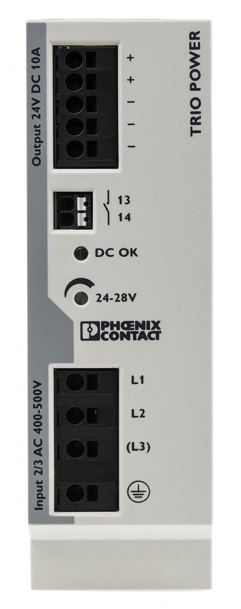 Phoenix Contact TRIO-PS-2G/3AC/24DC/10 3-Phasen 2-Kanal Switch-Mode DIN-Schienen Netzteil 240W, 400V ac, 24V dc / 10A