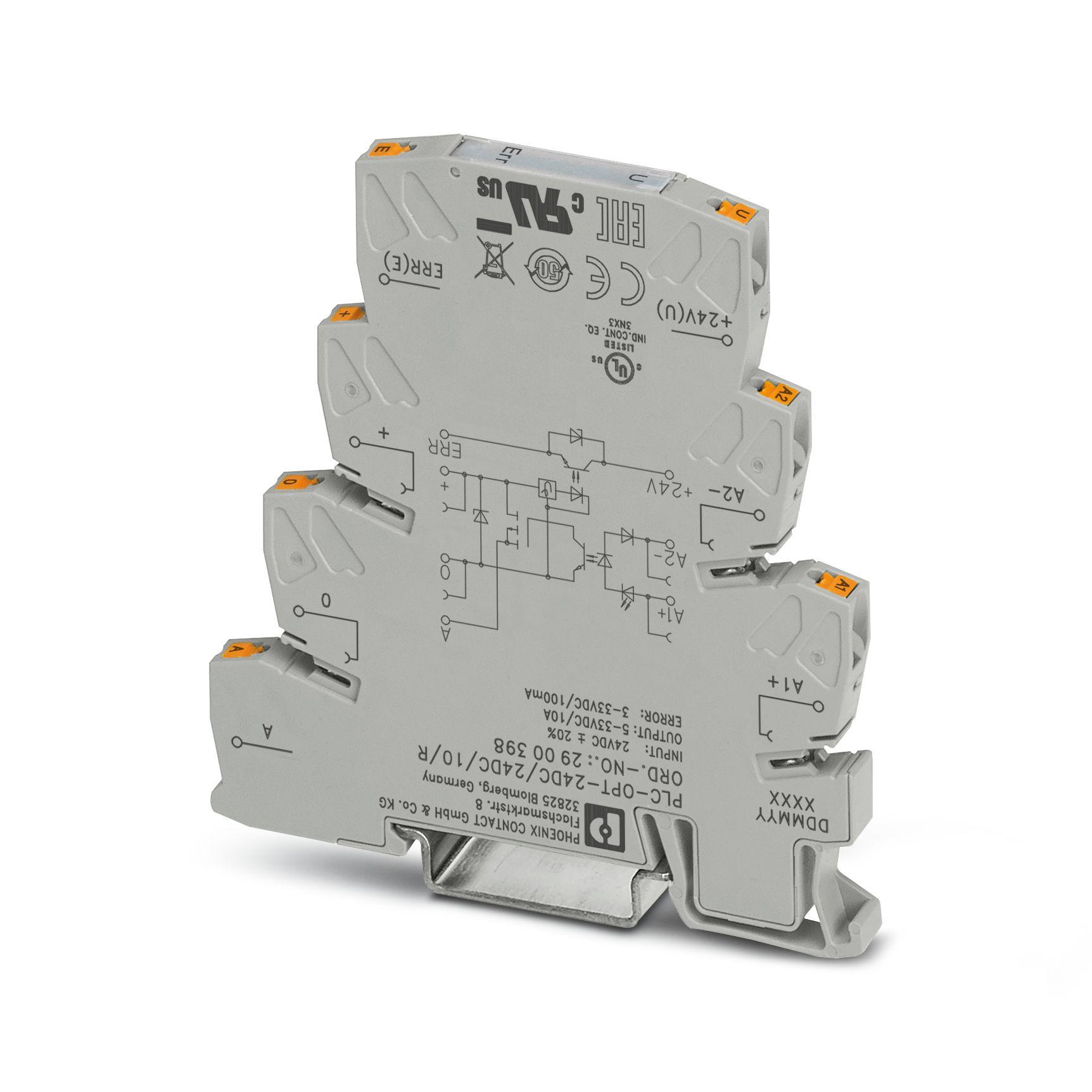 Produktfoto 1 von Phoenix Contact PLC-OPT Halbleiter-Interfacerelais, 10 A max., DIN-Schienen 19,2 V dc min. 33 V dc max. / 28,8 V DC max.