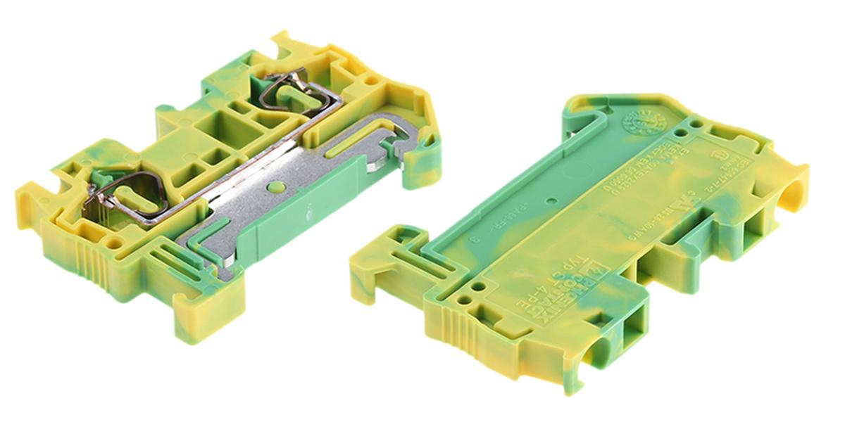 Produktfoto 1 von Phoenix Contact ST 4-PE Schutzleiterklemme Einfach Grün/Gelb, 0.08 → 6mm², 800 V / 52A, ZUGFEDER