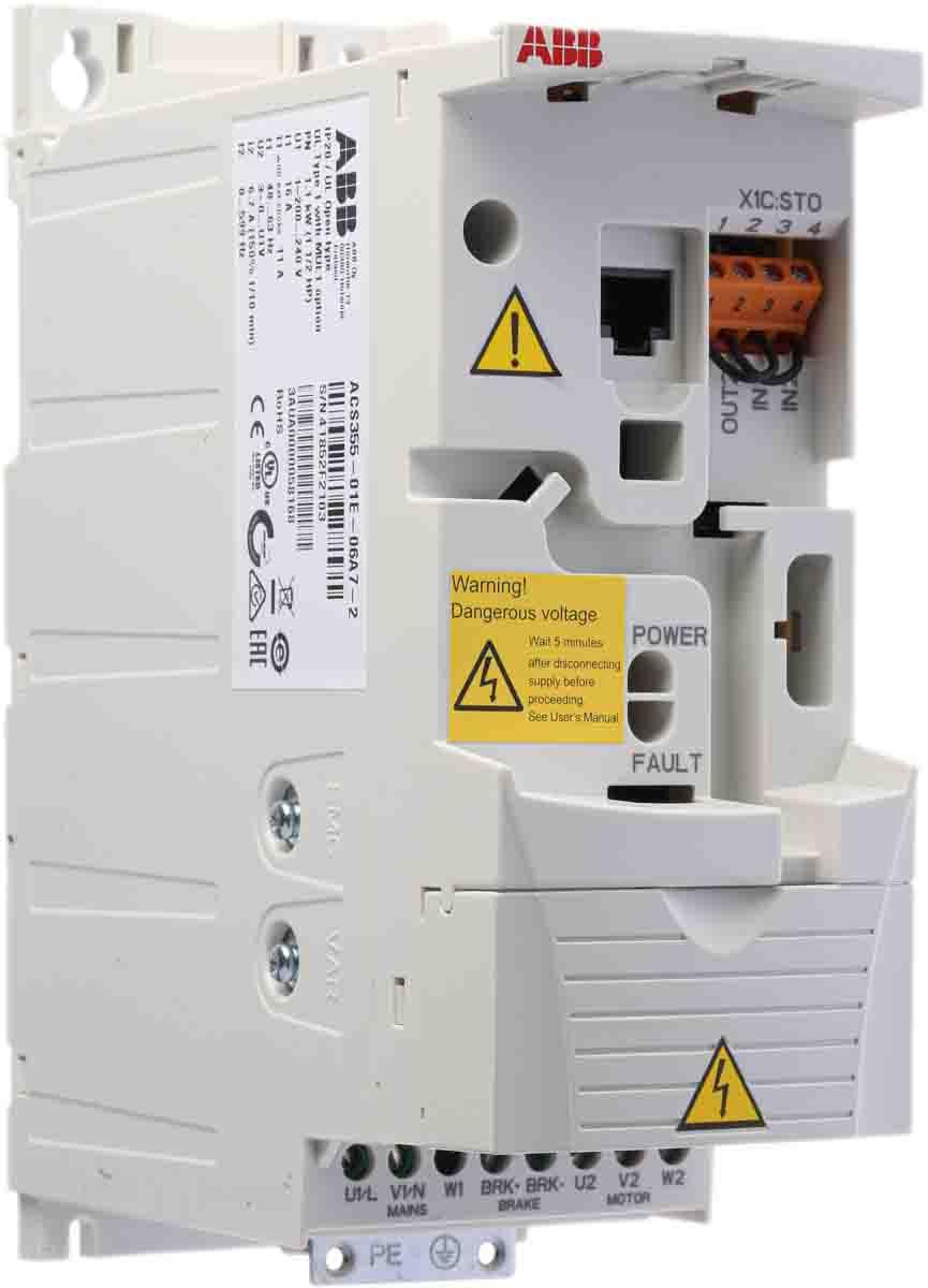 ABB ACS355, 1-Phasen Frequenzumrichter 1,1 kW, 230 V ac / 6,7 A 0 → 600Hz für Wechselstrommotoren