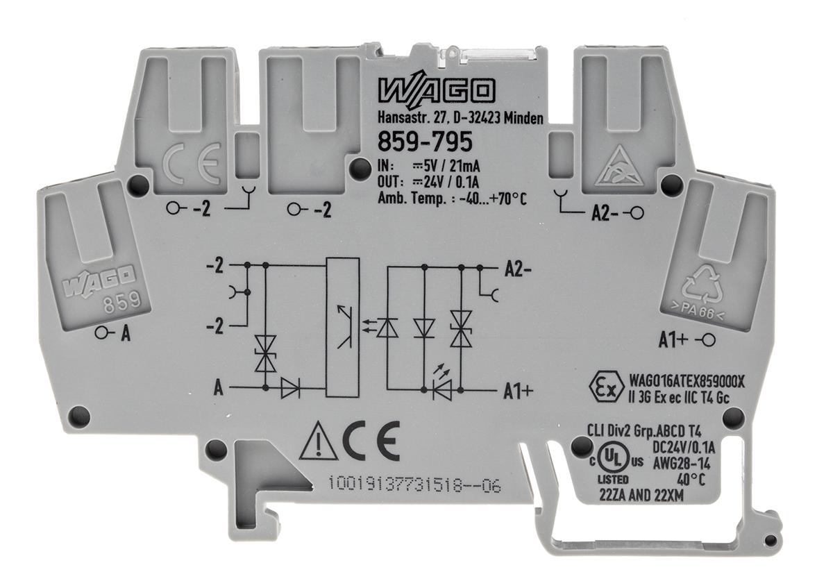 Produktfoto 1 von Wago 859 Optokoppler-Anschlussklemme Grau, 2.5mm², 400 V ac, mit Käfigklemme