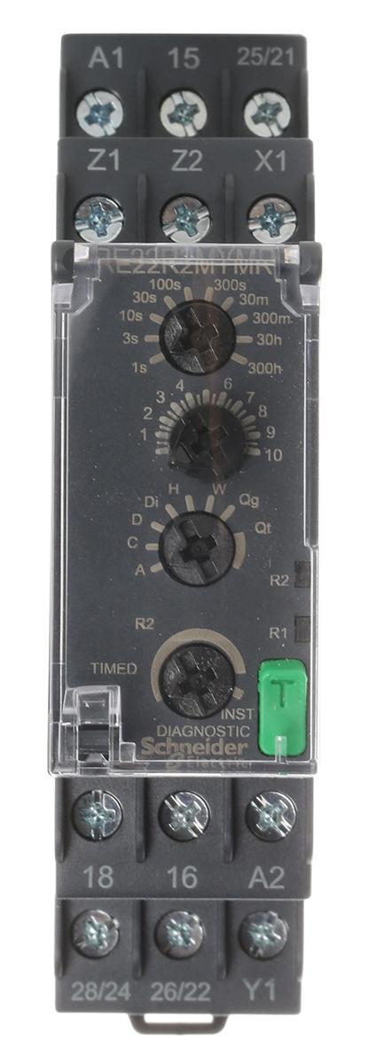 Produktfoto 1 von Schneider Electric Harmony Time Zeitrelais, DIN-Schienen, 0,05s, 24 → 240V ac/dc, 2 Kont. Multifunktion,