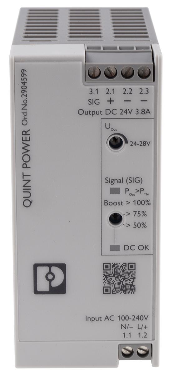 Produktfoto 1 von Phoenix Contact QUINT4-PS/1AC/24DC/3.8/SC 2-Kanal Switch-Mode DIN-Schienen Netzteil 90W, 230V ac, 24V dc / 3.8A