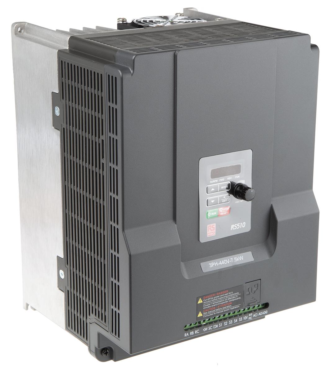 Produktfoto 1 von RS PRO, 3-Phasen Frequenzumrichter 7,5 kW, 380 → 480 V ac / 19,3 A 599Hz