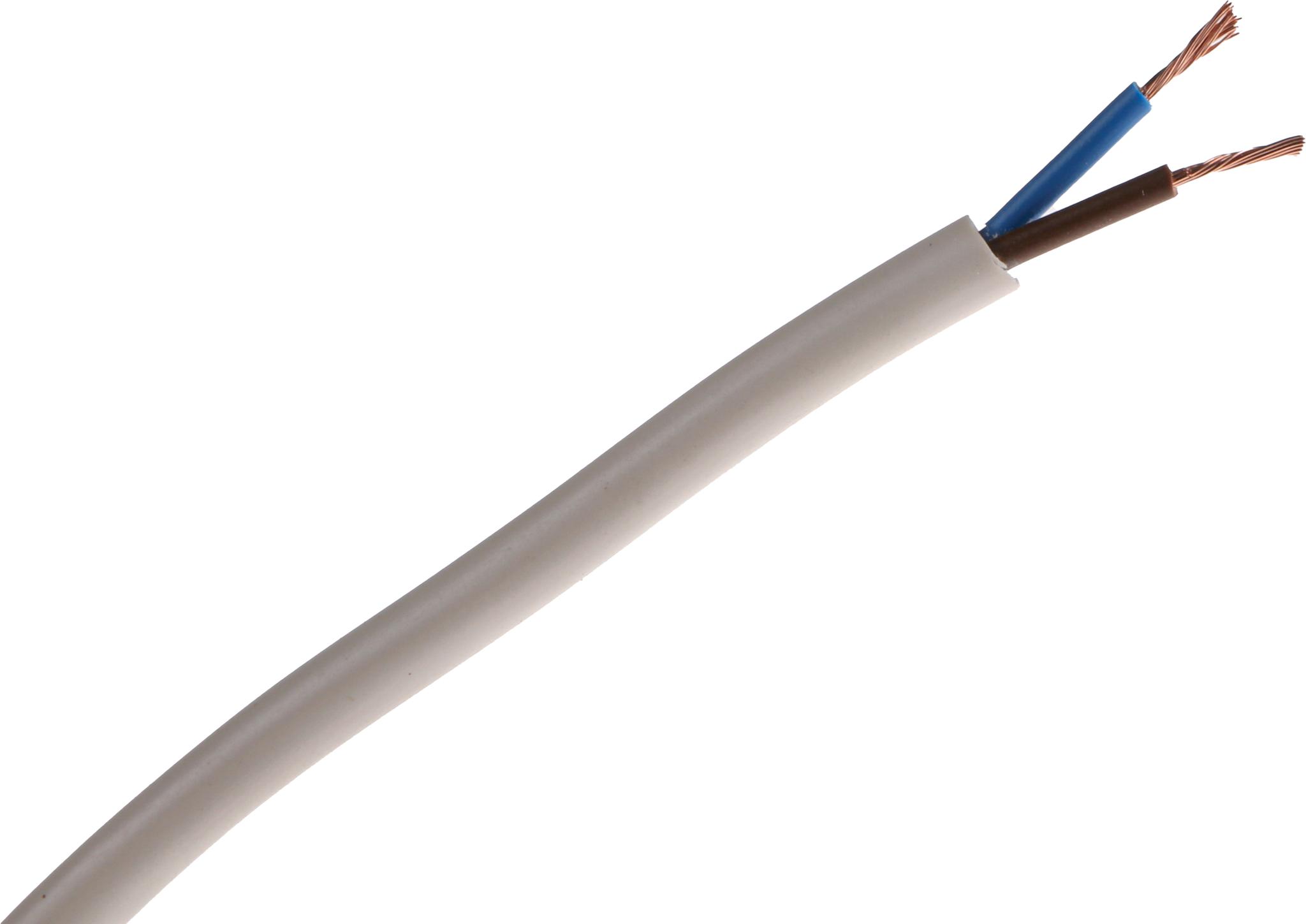 RS PRO Netzkabel, 2-adrig Typ 2182Y Weiß x 0,5 mm² /Ø 5.9mm 3 A, 100m, 300 V, PVC