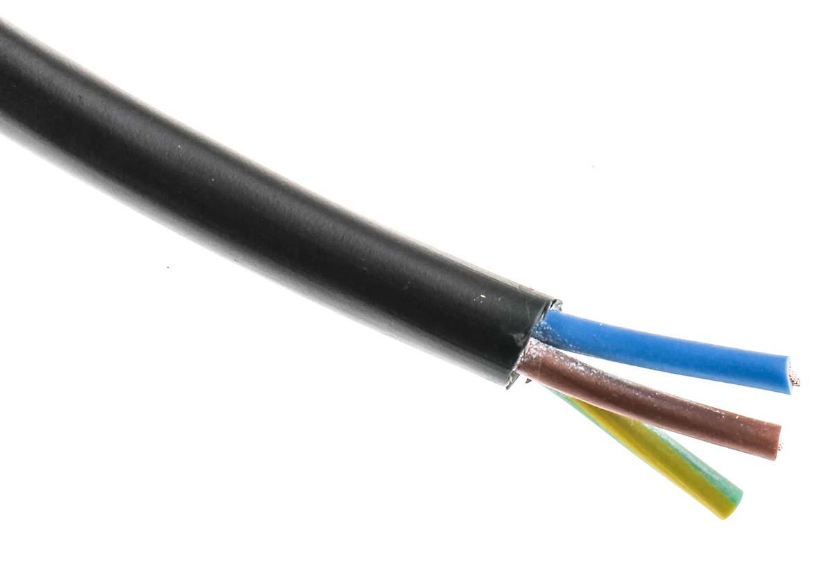 Produktfoto 1 von RS PRO Netzkabel, 3-adrig Typ 2183Y Schwarz x 0,5 mm² /Ø 6.3mm 3 A, 100m, 300 V, PVC