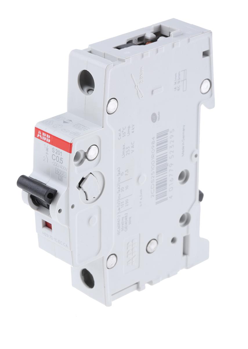 Produktfoto 1 von ABB S200 MCB Leitungsschutzschalter Typ C, 1-polig 500mA 253V, Abschaltvermögen 6 kA System Pro M Compact