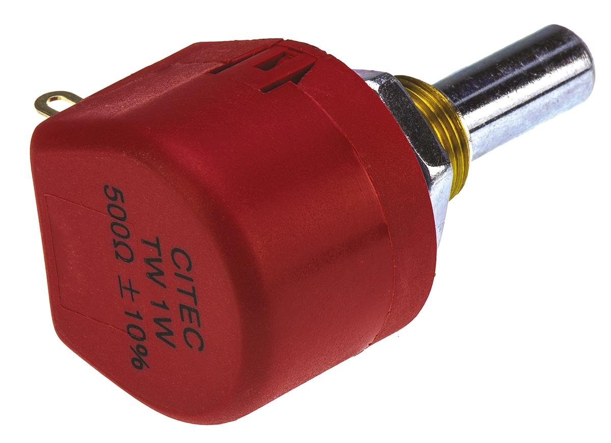 TE Connectivity TW, Tafelmontage  Dreh Potentiometer 500Ω ±10% / 1W , Schaft-Ø 6,35 mm