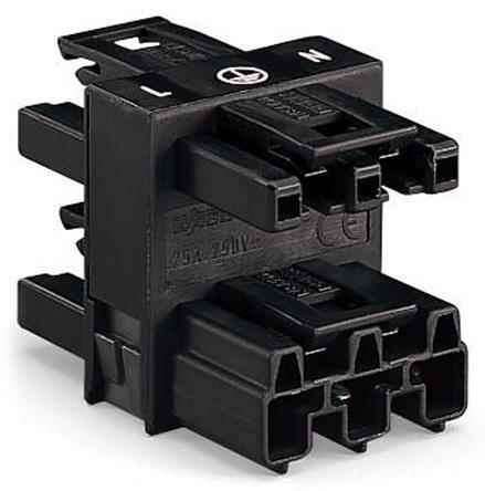 Produktfoto 1 von Wago Stecker/Buchse 770 Leuchtensteckverbinder, Verteilerblock, Kontakte: 3, Anz.Ausl. 4, 25A, Schwarz