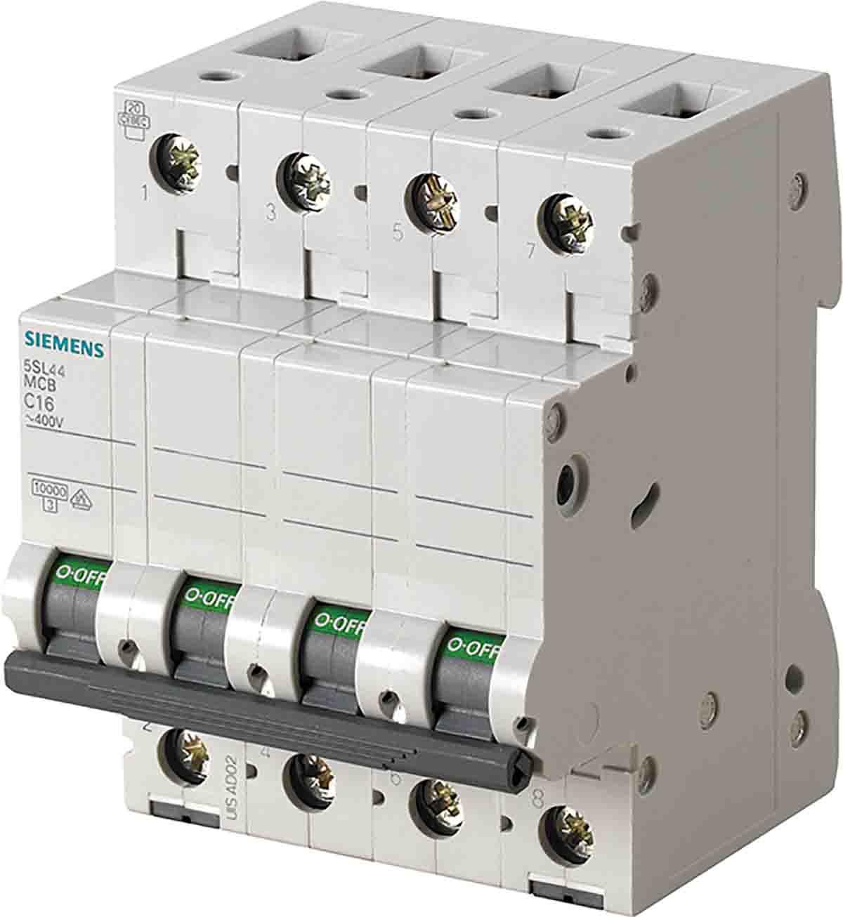 Siemens 5SL4 MCB Leitungsschutzschalter Typ D, Pol 3P+N 1A 400V, Abschaltvermögen 10 kA SENTRON DIN-Schienen-Montage