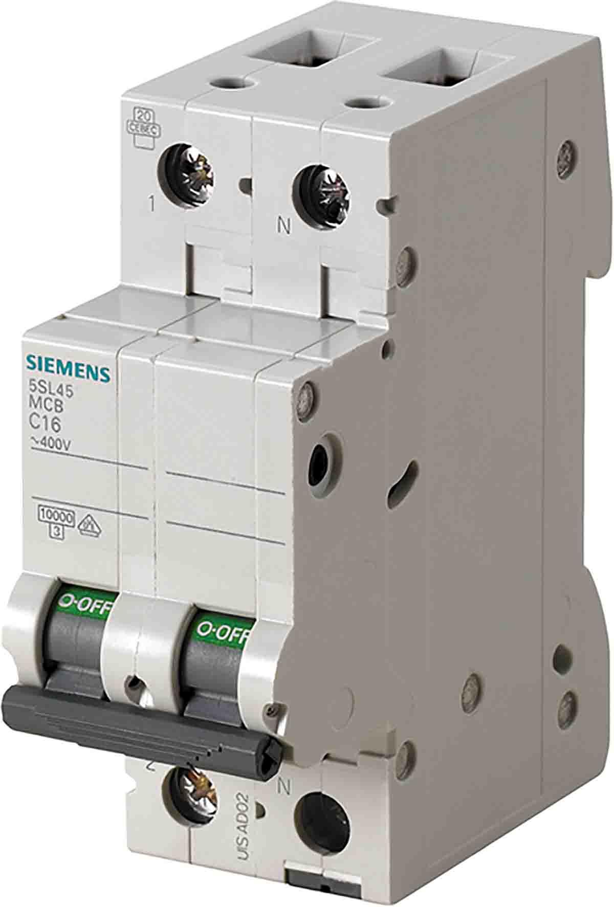 Siemens 5SL4 MCB Leitungsschutzschalter Typ D, Pol 1P+N 1.6A 230V, Abschaltvermögen 10 kA SENTRON DIN-Schienen-Montage