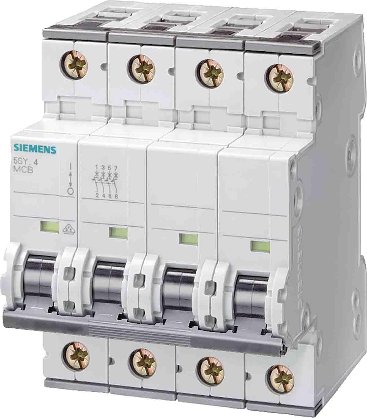 Siemens 5SY4 MCB Leitungsschutzschalter Typ D, Pol 3P+N 10A 400V, Abschaltvermögen 10 kA SENTRON DIN-Schienen-Montage