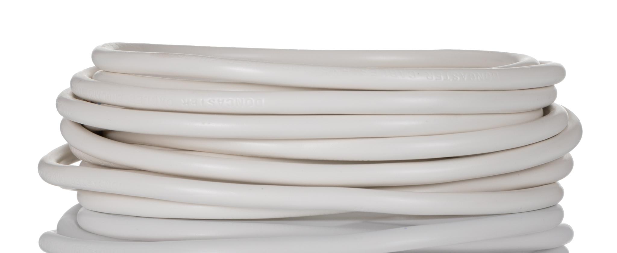 Produktfoto 1 von RS PRO Netzkabel, 2-adrig Typ Netzleitung Weiß x 2 x 0,75 mm² 6 A, 5m, 300/500 V, PVC