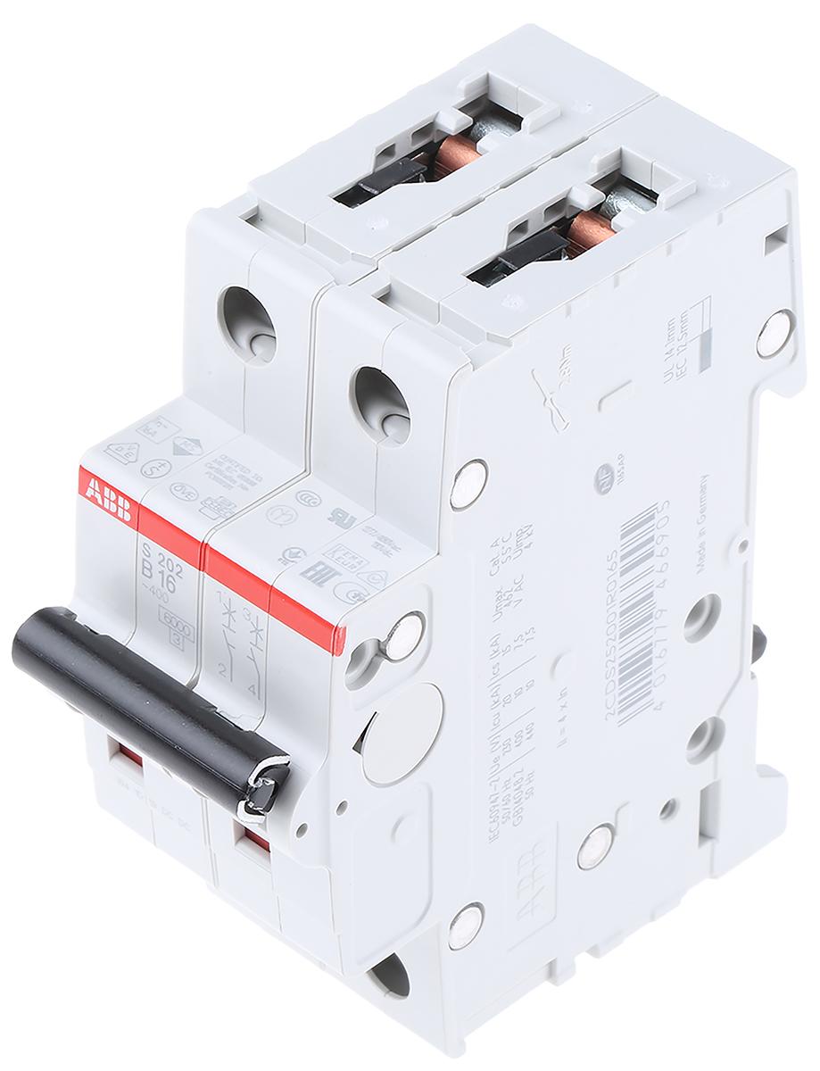 Produktfoto 1 von ABB S200 MCB Leitungsschutzschalter Typ B, 2-polig 16A 400V, Abschaltvermögen 6 kA System Pro M Compact