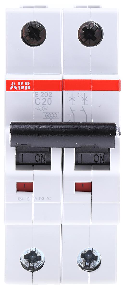 Produktfoto 1 von ABB S200 MCB Leitungsschutzschalter Typ C, 2-polig 20A 400V, Abschaltvermögen 6 kA System Pro M Compact