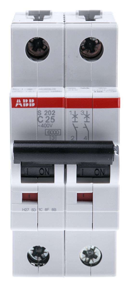 Produktfoto 1 von ABB S200 MCB Leitungsschutzschalter Typ C, 2-polig 25A 400V, Abschaltvermögen 6 kA System Pro M Compact