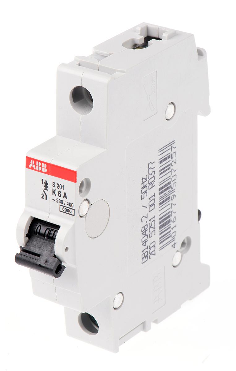 Produktfoto 1 von ABB S200 MCB Leitungsschutzschalter Typ K, 1-polig 6A 253V, Abschaltvermögen 6 kA System Pro M Compact