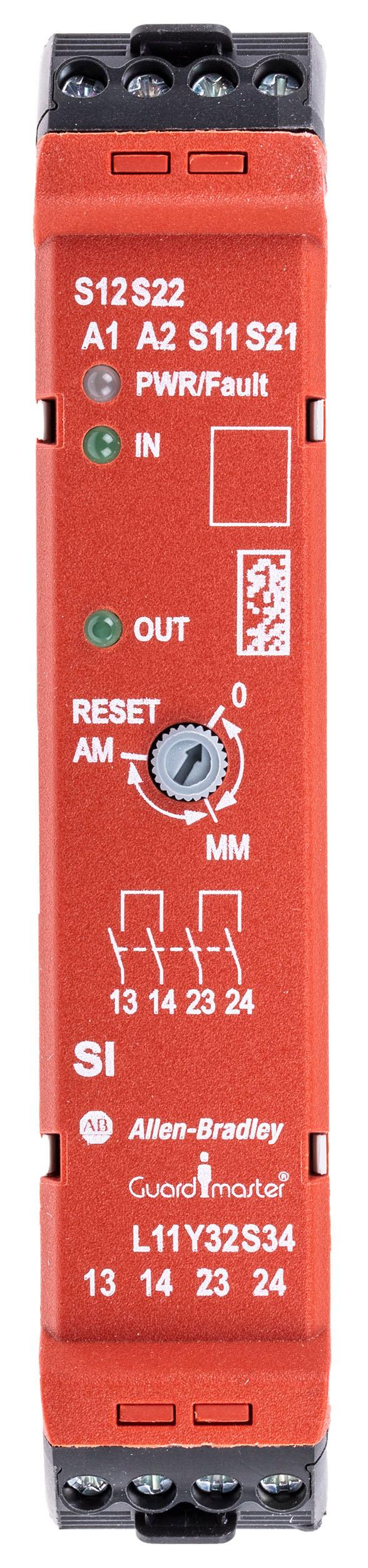 Produktfoto 1 von Rockwell Automation 440-R Sicherheitsrelais, 24V dc, 2-Kanal, 2 Sicherheitskontakte Lichtstrahl/Vorhang,