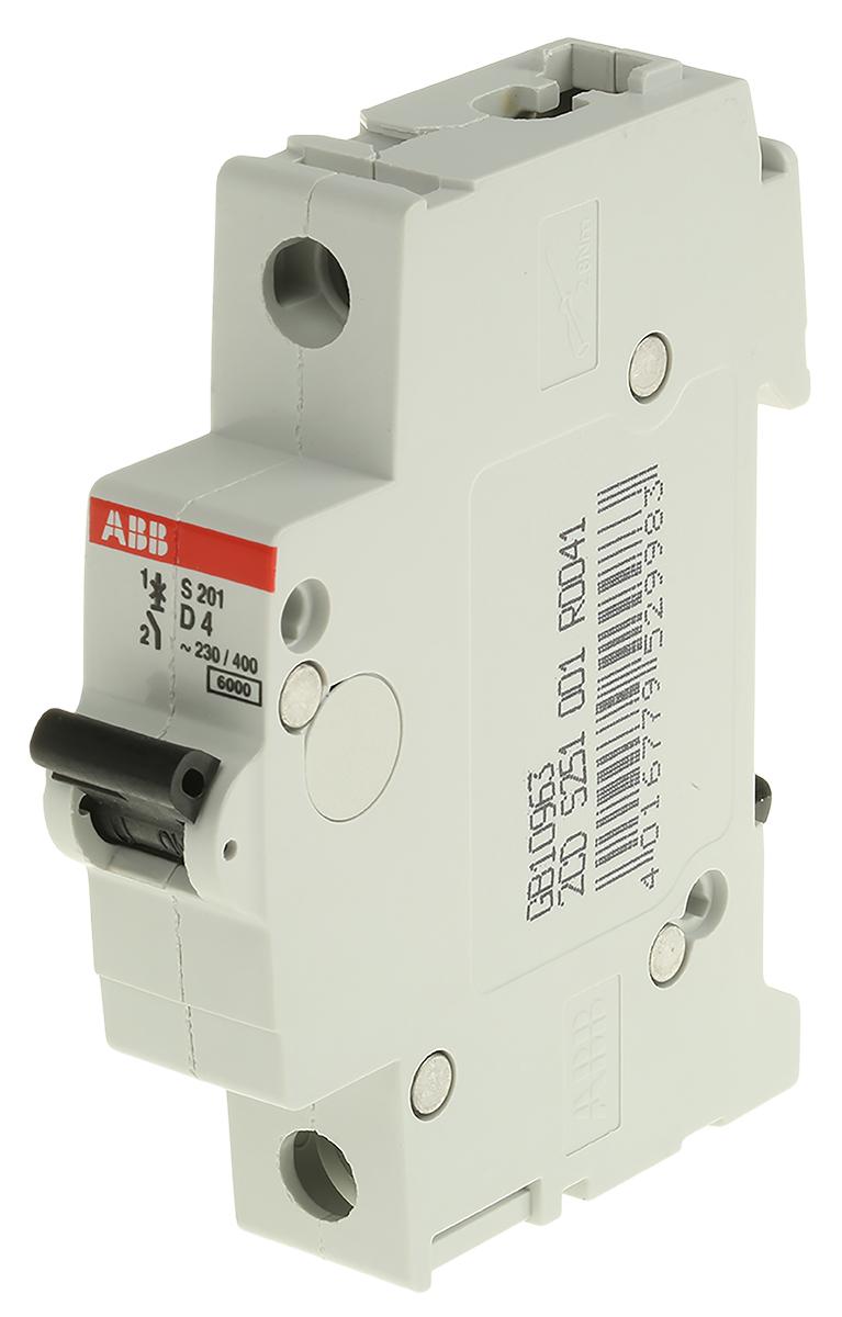 ABB S200 MCB Leitungsschutzschalter Typ D, 1-polig 4A 253V, Abschaltvermögen 6 kA System Pro M Compact